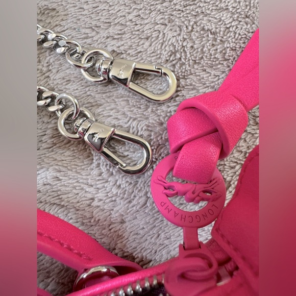 NEW🔥LONGCHAMP Le Pliage Pink Leather Mini Bag with Chain🔥 - Picture 14 of 16